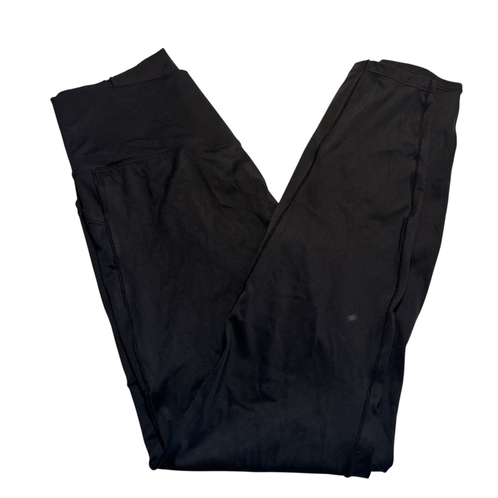 Athletic Leggings Medium Black Ankle Pants Crossover Waist Pocket Nylon Stretch